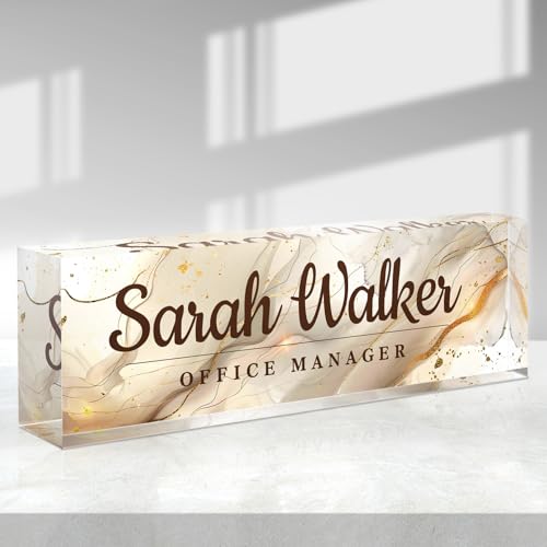 Custom Acrylic Office Name Plate in Gold and White