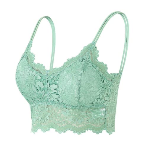 Sexy Damen Spitze V Ausschnitt Gepolsterte Dessous Unterwäsche Bralette BH Crop Top Sport BH, Mintgrün, XL