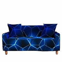 FANSU Copridivano Elastico Universale Con Stampa Geometrica Colorata – 4 Posti In Blu Elegante – Antiscivolo In Morbido Spandex + 1 Federa