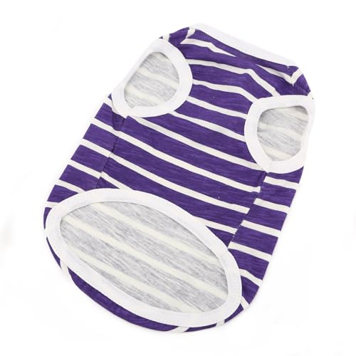 Camiseta a rayas púrpura transpirable y sin mangas para mascotas 4