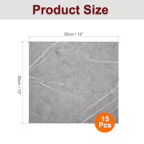 QUARKZMAN 15 Stück Peel-and-Stick-Marmorfliesen, wasserdichte Wandverkleidung, 12x12 PVC Peel-and-Stick-Duschfliesen für Badezimmer, Küche, Wohnzimmer, Thunder Grey Design