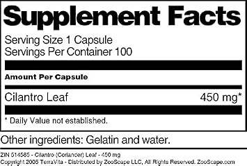 Cilantro (Coriander) Leaf - 450 mg (100 Capsules, ZIN: 514585)