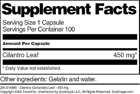 Cilantro (Coriander) Leaf - 450 mg (100 Capsules, ZIN: 514585)