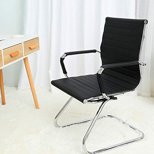 Dm Furniture Black Office Desk Chair No Wheels Set Of 8 Pu Leather Computer Chairs Mid Back Guest Chairs For School Reception Conference Waiting Room, Black #TOP1