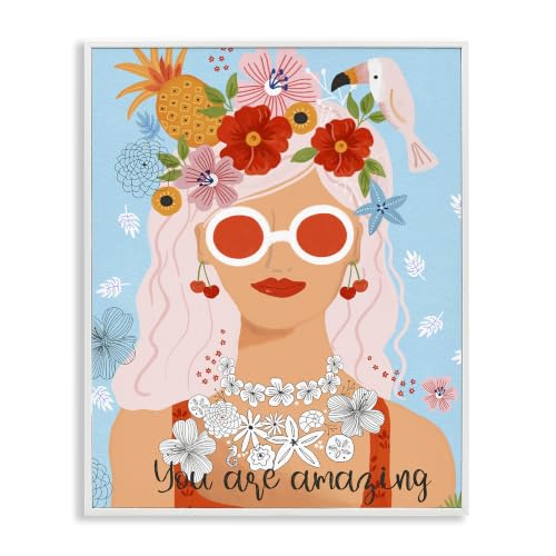 'You Are Amazing Motivational Floral Woman'| Framed Giclee Art