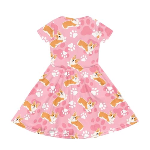 Image of Girls Dress with Pockets Basic Short Sleeve High Waist Swing Skater Dress School Party Dress for Kids