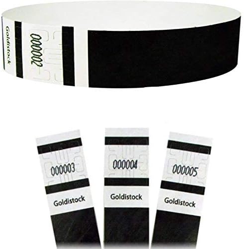 Heavier Tyvek Wristbands 7.5 Mil - Goldistock Select Series Deep Black 200 Count - ¾” Arm Bands - Paper-Like Party Armbands - Fan-Folded (Better Security) - Extra Durable Event Wrist Bands