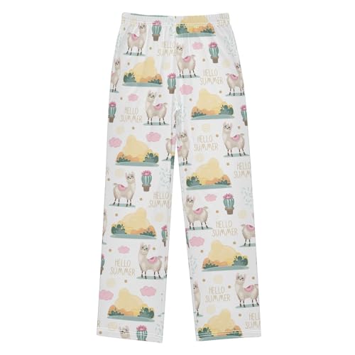 ZZXXB Hello Summer Llama Boys Long Pants Soft Trousers Elastic Waist Kids Lounge Bottoms with Pockets S-XL