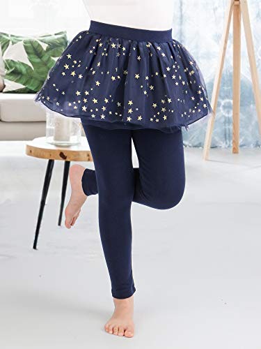 Auranso Girls Footless Leggings Pants With Lace Ruffle Tutu Skirt Star Navy 6-7 Years #TOP1