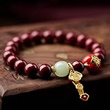 Cinnabar Pulsera de cuarzo Feng Shui Amulette Pulsera dorada Ruyi amuleto de la suerte para mujer y hombre, Pulsera de piedra preciosa natural Chakra Pulsera talismán Piedra de la suerte
