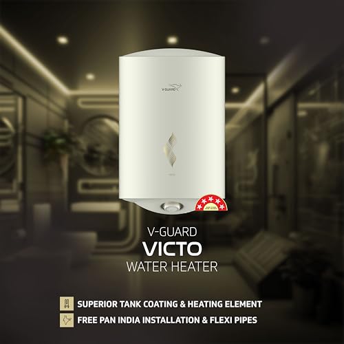 Image of V-Guard Victo Geyser 25 Litre Water Heater for Home | BEE 5 Star Rating | Vitreous Enamel Tank Coating | Advanced 4 Layer Safety | Free PAN India Installation & Connection Pipes | White