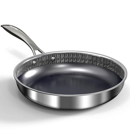 10" Hybrid Ceramic Nonstick Frying Pan, 3-Ply Stainless Steel Ski...