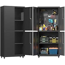 Metal Cabinet with Wheels,72.8" H Rolling Tool Storage Cabinet with Locking Doors and Adjustable Shelves,Garage Organization Cabinets,Lockable Storage Cabinet on Wheels for Garage,Warehouse Black