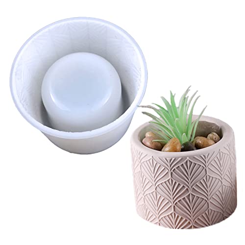 Round Vintage Pattern Concrete Flower Pot Silicone Mold Plaster Succulent Planter Vase Mold Candle Pen Holder Epoxy Resin Cement Clay Mould
