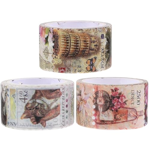 Cabilock Cinta Washi Vintage Sellos Adhesivos Decorativos 25mm X 5m, 3 Rollos para Manualidades, Scrapbooking y Decoración de Cuadernos, Pegatinas DIY Portátiles para Estilo Aleatorio