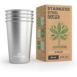Greens Steel #1 Premium Stainless Steel Cup, 16 oz Pint Cups (4 Pack) Premium Metal Cups - Stackable Durable Cup