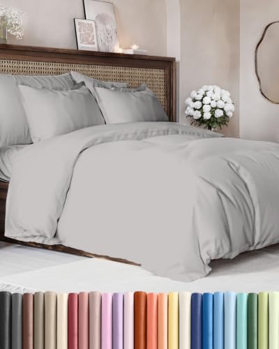 Image of Duvet Cover Oversized King - 3 Piece Set with Zipper Closure - French Grey | Soft Oversized King Duvet Cover 120 inch x 98 inch with 2 Pillow Shams, Hotel Luxury w / Zipper Closures & Ties, Comfy & Breathable