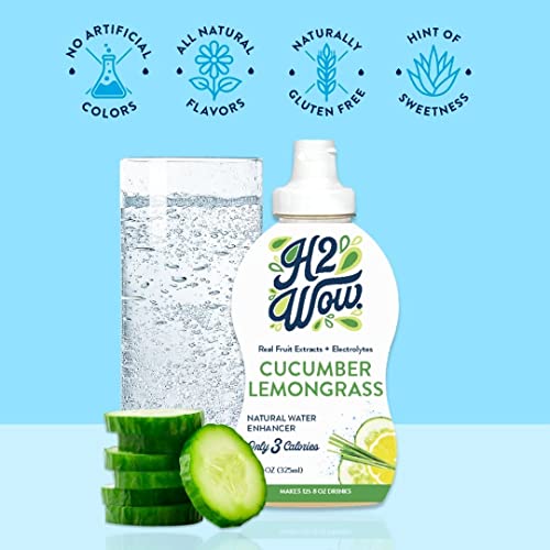 H2Wow Water Enhancer Drops – Organic & Natural Extracts Of Real Fruit - A Hint Of Organic Stevia - Delicious Cucumber Lemongrass Flavored Water 11Oz/125 Servings #TOP5