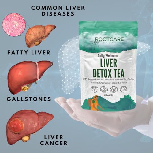 Image of Rootcare Organics Liver Cleanse Herbal Tea | Helps with Fatty Liver | Supports Alcohol Detox, Improves Liver Health Naturally | with Cinnamon, Peppermint & 7 Herbal Blend | Pack of 1 Month (100g)