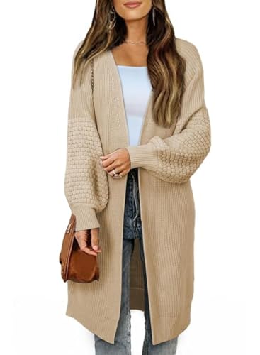 Dokotoo Women's 2025 Fashion Casual Open Front Long Sleeve Chunky Cable Knit Cardigans Sweaters Outerwear Coats