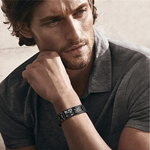 Vnox Personalized Bracelet For Dad Men - Engraved Names Text Photo Men's Link Bracelet For Birthday Anniversary Father Husband Grandpa Son Boyfriend Bff,Style 1 #TOP1