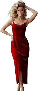 لانجري دريس قطيفة مضلع طويل حمالات بفتحة من الأمام للنساء ( وان سايز يلبس لحد 85 )