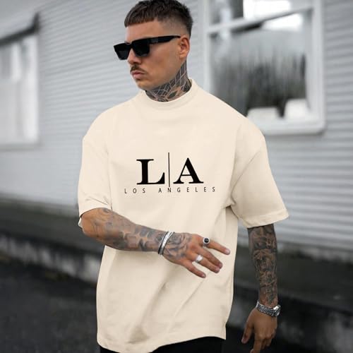 Image of BeWithYou Oversized Graphic Tshirts for Men Vintage Los Angeles Letter Graphic Shirt Baggy Streetwear Tee Casual Cotton Tops