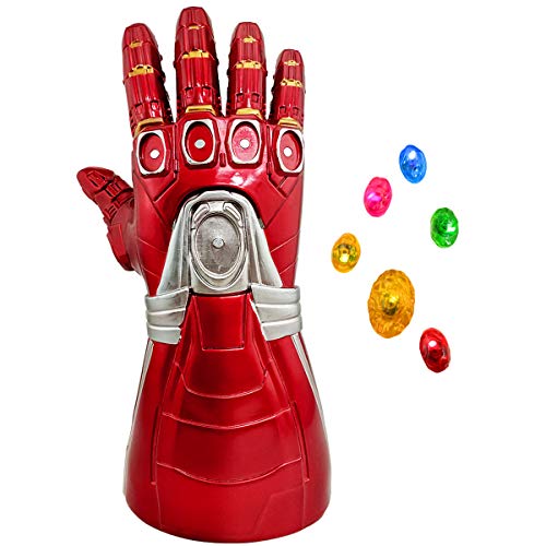 Iron Man Infinity Gauntlet Glove Infinity Stone LED Light Up with Removable Magnet Gem for Kid Adult Red