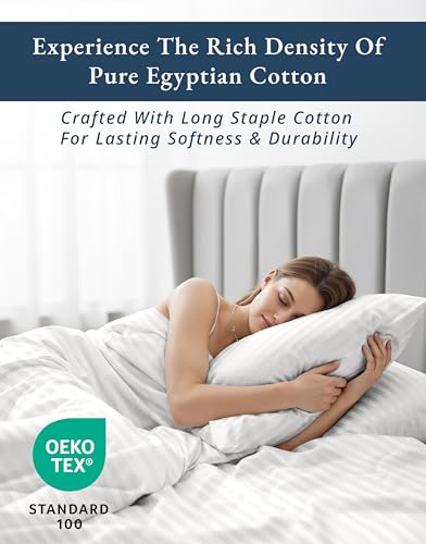 Image of LANE LINEN Striped Sheets Set - 100% Egyptian Cotton 4 Piece Bed for King Size Hotel Bedding & Pillowcases 16 inch Deep Pocket (Fits Upto 17 inch Mattress) White