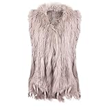 Gloop Gilet en fourrure pour femme   Pour l'hiver   Longueur : 72 cm, Kaki clair