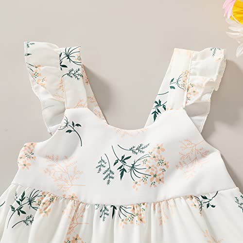YOUNGER TREE Toddler Baby Girls Infant Clothes Floral Flutter Sleeve Princess Dress Summer Cotton Line Skirts for Girls(3-4T,White Floral)