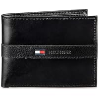 Tommy Hilfiger Men's Leather RFID Bifold Wallet with Removable Passcase (Casual Black Ranger)