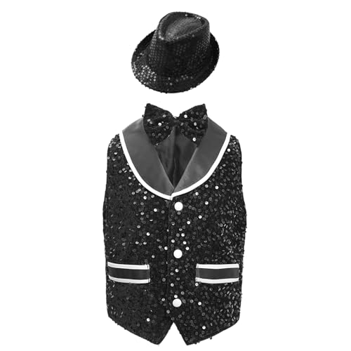 DINORMIN Kids Boys Girls Dance Party Stage Performance Jacket Vest Hip-Hop Jazz Waistcoat and Bowtie Hat2