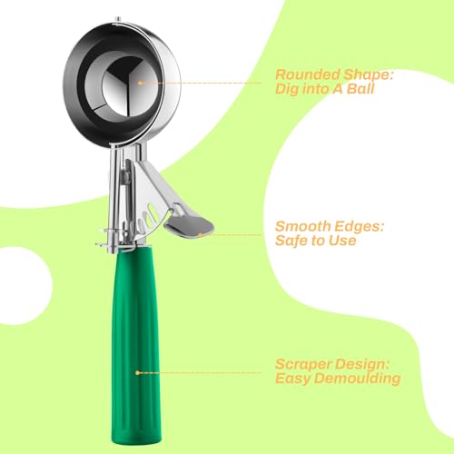 Ice Cream Scoop, Ice Cream Scooper Set Include Different Sizes, Heavy Duty Ice Cream Scoop with Trigger, Polishing Stainless Steel 18/8 Cookie Scoops for Baking, 3 Pcs of Ice Cream Sandwich Scoop - Thumbnail 6
