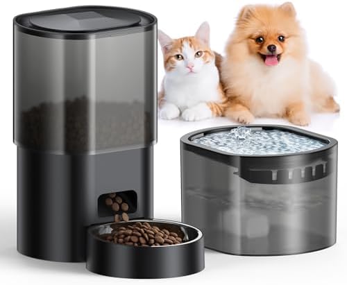 Automatic Cat Feeder and Water Fountain, 2-in-1 Automatic Dog Fee...