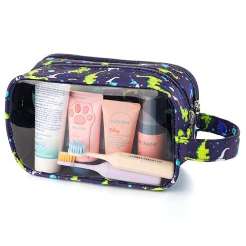 Dinosaur Kids Toiletry Bag for Boys, Travel Clear Toiletry Bag for Little Young Boys Waterproof Hanging Wash Bag Toddler Traveling Toiletries, Navy2