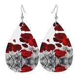 WHJDPP Pendientes de goteo con estampado de flores de amapola roja, dijes de piel sintética para mujer, joyería colgante ligera, detalles de fiesta y vacaciones