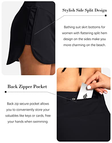 Soothfeel Saia de natação feminina com bolsos com zíper, cintura alta, controle de barriga, calcinha