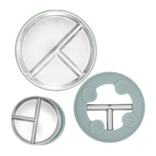 Image of RENVA Stainless Steel Kids Plates Suction Plate for Baby,Divided Toddler Plates with Removable Silicone Sleeves for Mess-Free Feeding, Non-Toxic, Non-Slip (Grey, 1 Plate)