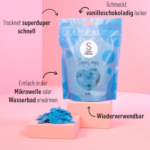 SuperDrops Blau 300g | Cake Melts Deko Melts Candy Melts Cake Drip Cake Glasur Kuvertüre Kuchenglasur | Deco Melt Kuchen Fondant Icing Kuchenglasur Blau Lebensmittelfarbe Glaze