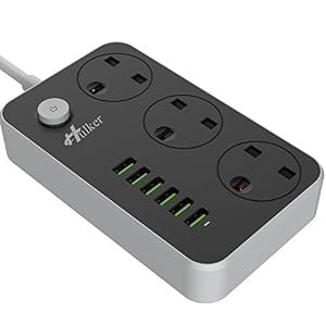 Power Strips with USB ports 3 Way Outlets 6 USB Ports Power Socket with 2M Bold Extension Cord Smart USB Charger UK Socket