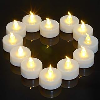 LED Flickering Tea Lights with Timer, PChero 12 Packs White Battery Operated Flameless Votive Candles Electric Candle Lights for Home Room Wedding Birthday Halloween Christmas Decoration - Warm White