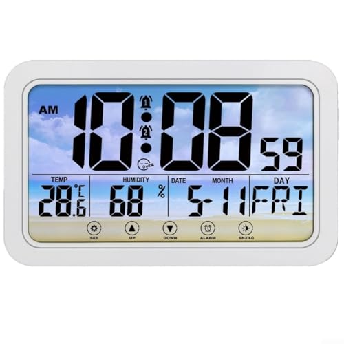 Reloj digital de control táctil con temperatura interior, fecha y día de la semana (blanco C)
