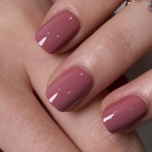 Image of CurvLife Extra Short Square Press On Nails, Dark Red, Muted Blush, Soft Gel