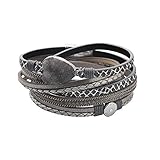 bobauna Multi-Layer Leather Wrap Bracelet Natural Stone Druzy Multi Rope Cuff Bangle with Magnetic C