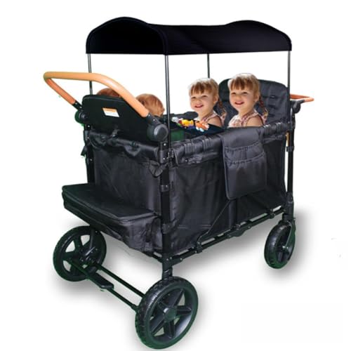 TIMDU ベビーカー 四人乗りベビーカー ーワゴン 折りたたみ可 キャリーワゴン 保育園 屋根付き レインカバー付き 運動会 幼稚園 保育園 組み立て不要 らくらく運べる (ブラック,4基)
