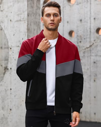 Image of HYPESTFIT Mens Lightweight Jacket Casual Bomber Jacket Color Block Varsity Coat