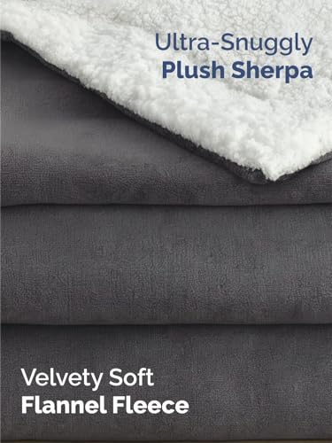 CGK Unlimited Reversible Sherpa Fleece Blanket, Queen, Dark Grey #TOP26