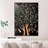 LMAIWANG Póster surrealista del cielo del norte | Cielo estrellado | Póster de constelación dorada | Póster del zodiaco, impresión espacial de arte gráfico, marco de 70 x 100 cm