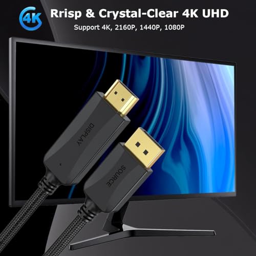 Cable DisplayPort a HDMI 4K con trenzado de nailon anti-enredos de alta velocidad 2